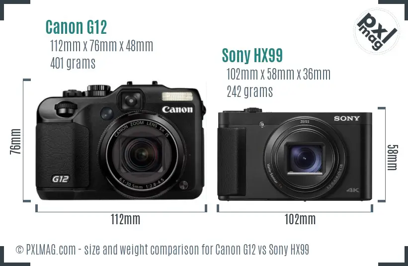 Canon G12 vs Sony HX99 size comparison Canon G12 vs Sony HX99 size comparison