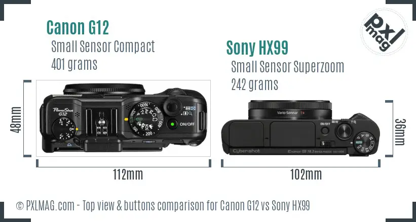 Canon G12 vs Sony HX99 top view buttons comparison Canon G12 vs Sony HX99 top view buttons comparison