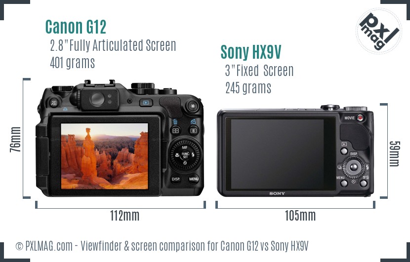 Canon G12 vs Sony HX9V Screen and Viewfinder comparison