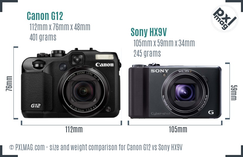 Canon G12 vs Sony HX9V size comparison