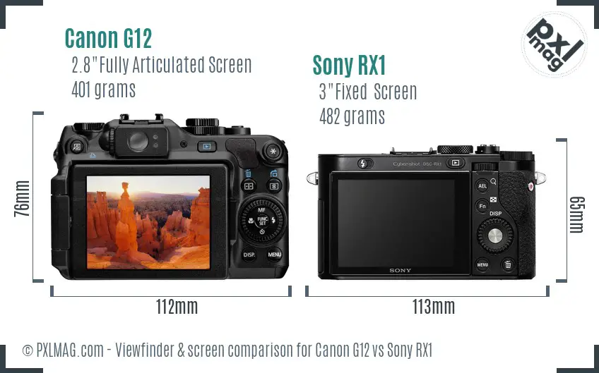 Canon G12 vs Sony RX1 Screen and Viewfinder comparison