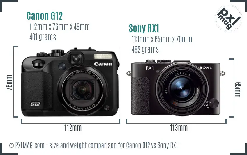 Canon G12 vs Sony RX1 size comparison