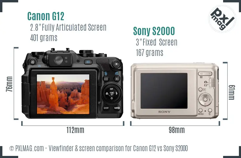 Canon G12 vs Sony S2000 Screen and Viewfinder comparison