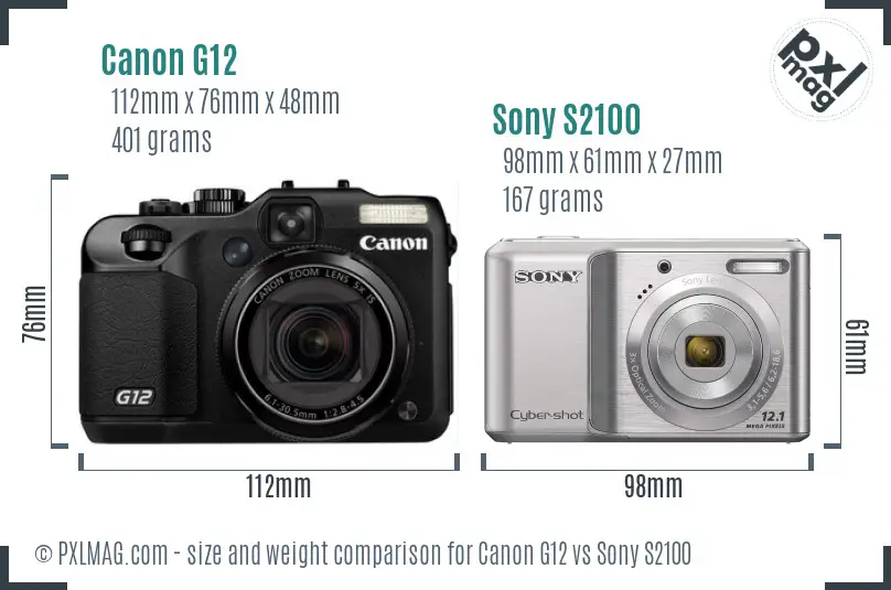 Canon G12 vs Sony S2100 size comparison