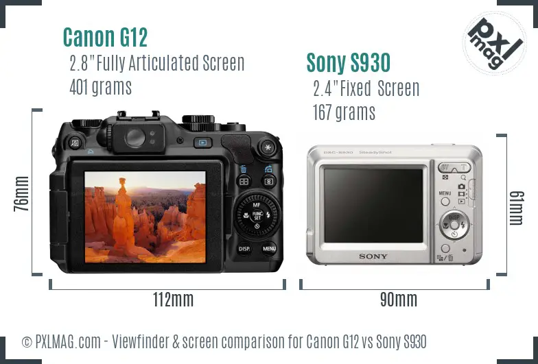 Canon G12 vs Sony S930 Screen and Viewfinder comparison