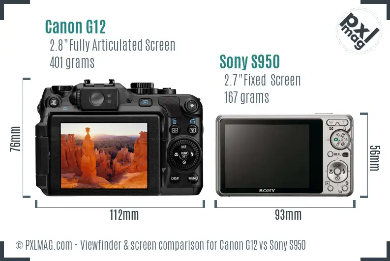 Canon G12 vs Sony S950 Screen and Viewfinder comparison