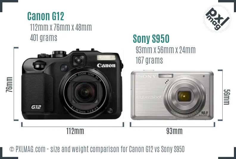 Canon G12 vs Sony S950 size comparison