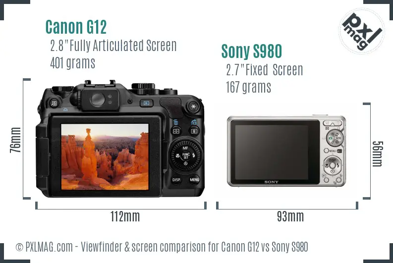 Canon G12 vs Sony S980 Screen and Viewfinder comparison