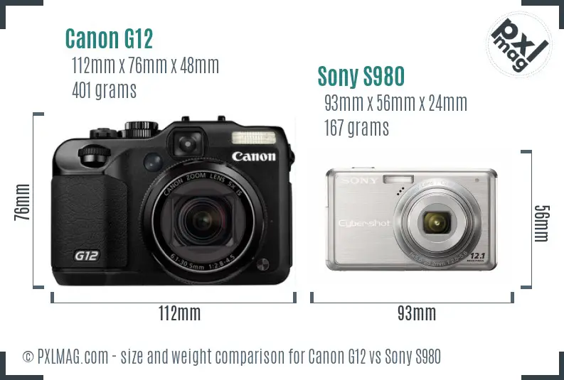 Canon G12 vs Sony S980 size comparison
