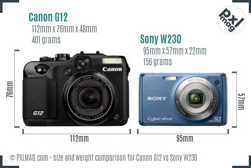 Canon G12 vs Sony W230 size comparison