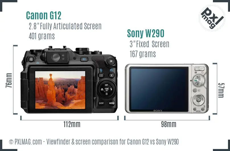 Canon G12 vs Sony W290 Screen and Viewfinder comparison