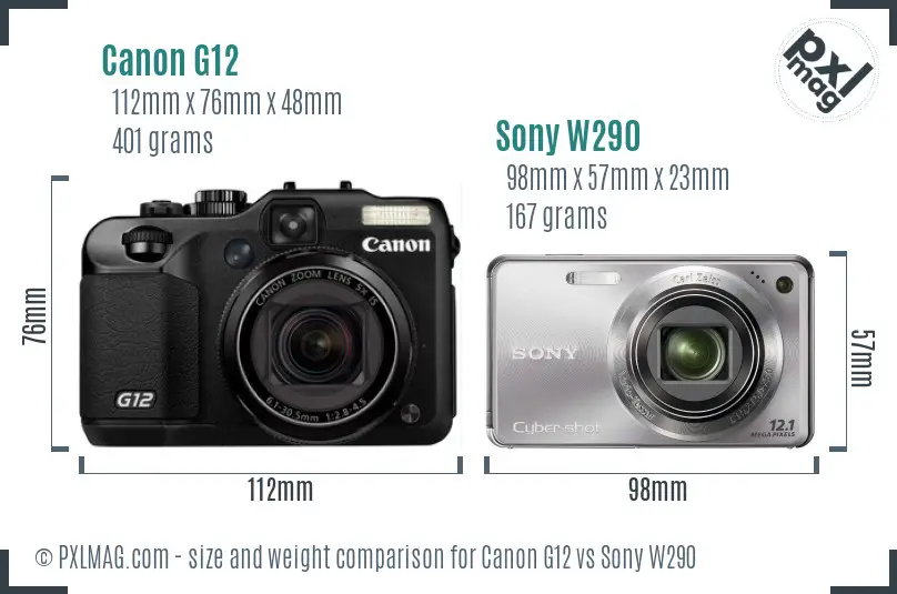 Canon G12 vs Sony W290 size comparison