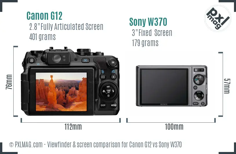 Canon G12 vs Sony W370 Screen and Viewfinder comparison
