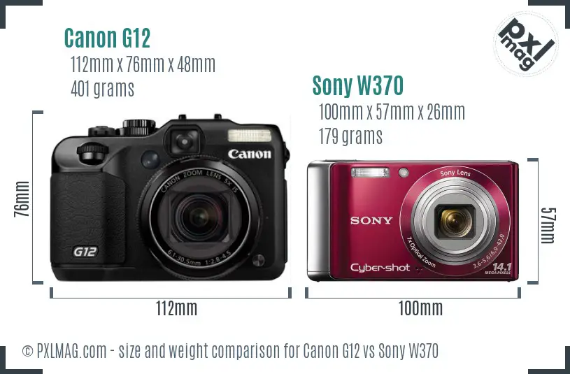Canon G12 vs Sony W370 size comparison