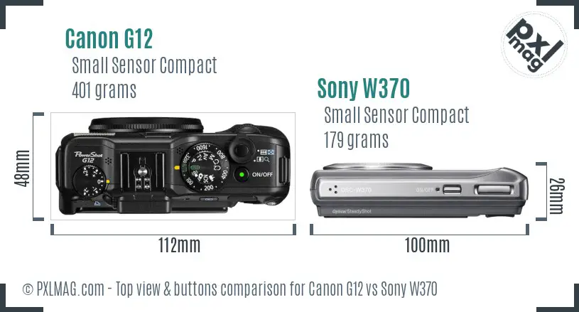 Canon G12 vs Sony W370 top view buttons comparison