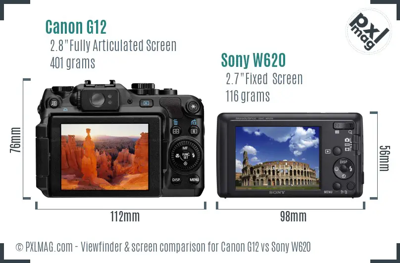Canon G12 vs Sony W620 Screen and Viewfinder comparison