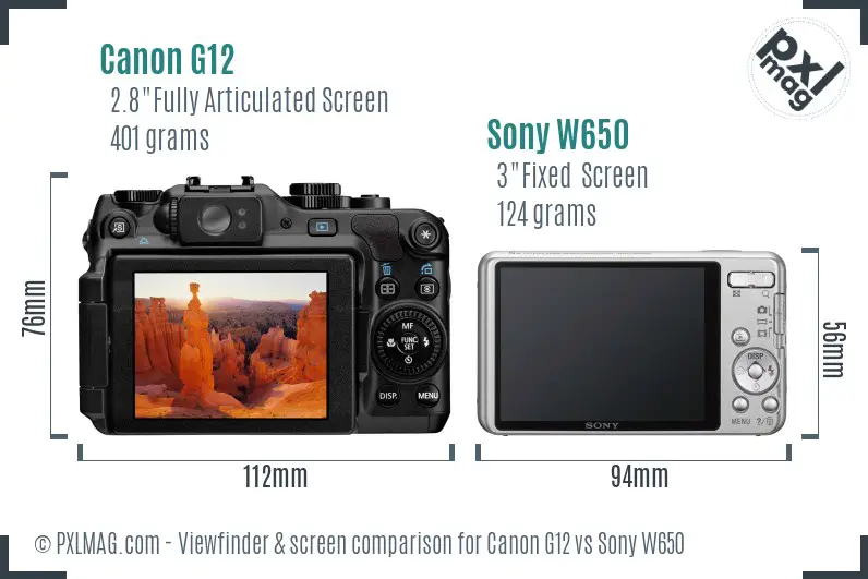 Canon G12 vs Sony W650 Screen and Viewfinder comparison