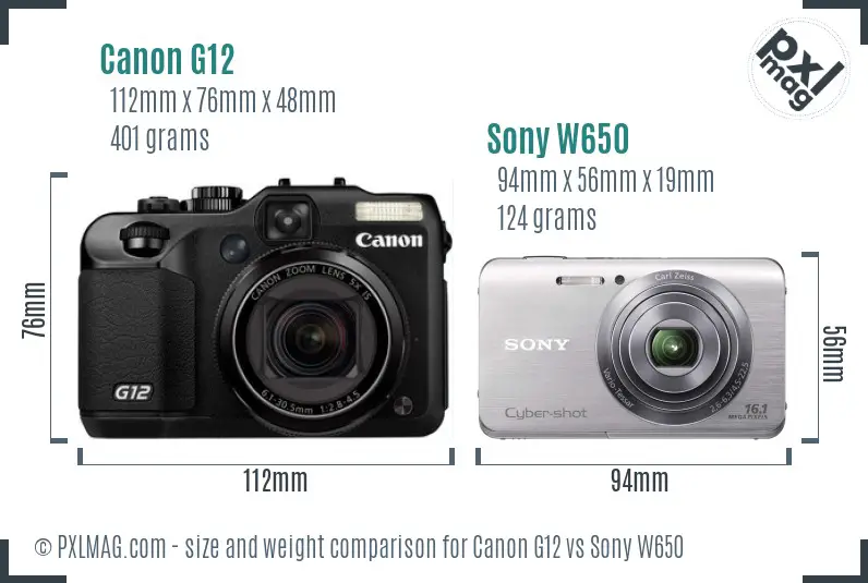 Canon G12 vs Sony W650 size comparison