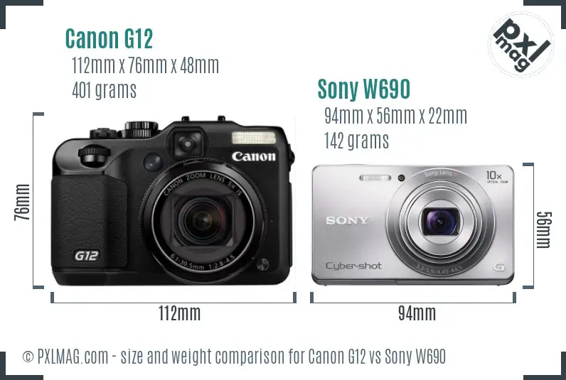 Canon G12 vs Sony W690 size comparison