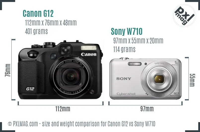 Canon G12 vs Sony W710 size comparison
