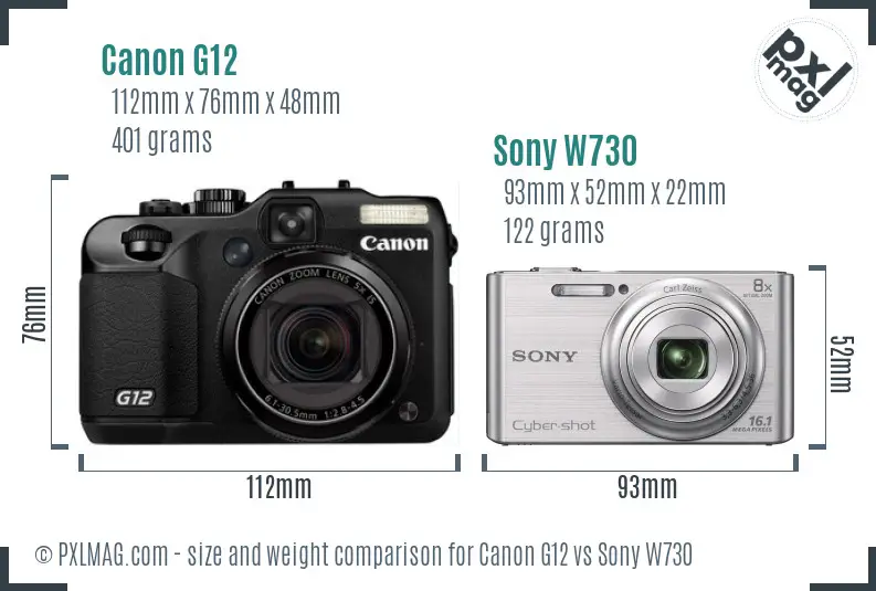Canon G12 vs Sony W730 size comparison