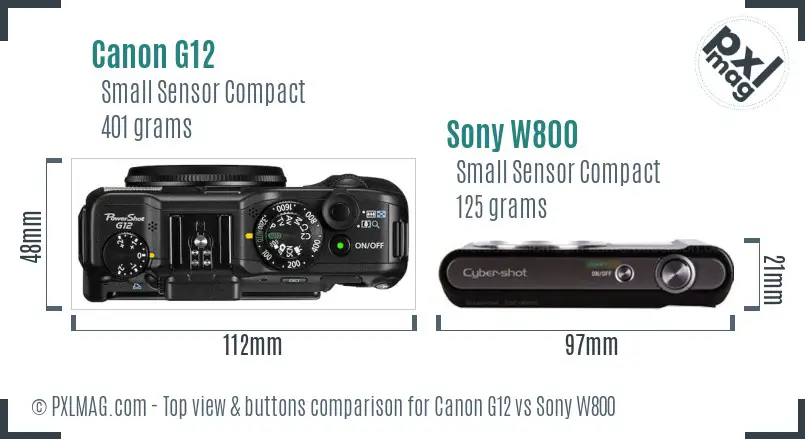 Canon G12 vs Sony W800 top view buttons comparison