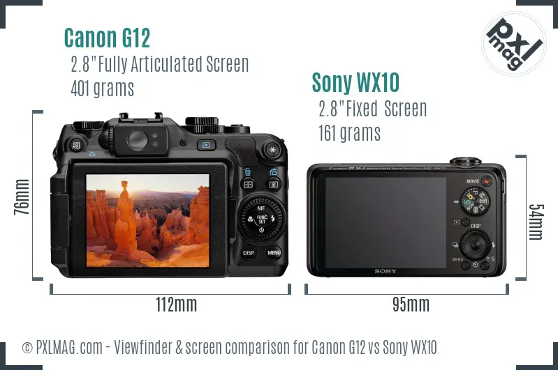 Canon G12 vs Sony WX10 Screen and Viewfinder comparison