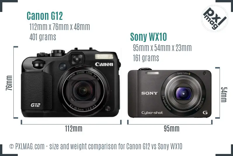 Canon G12 vs Sony WX10 size comparison