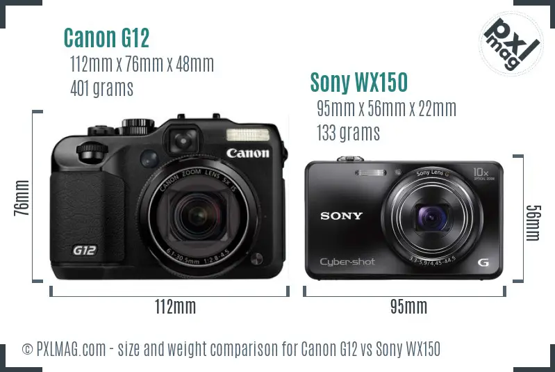Canon G12 vs Sony WX150 size comparison