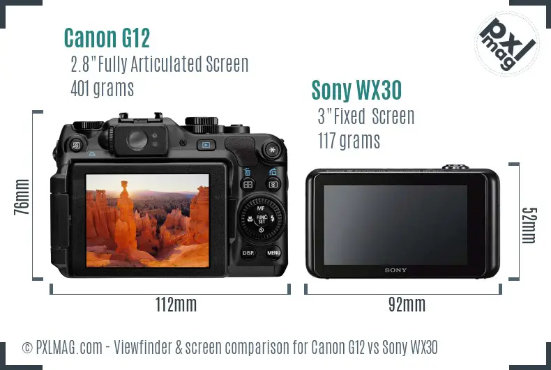 Canon G12 vs Sony WX30 Screen and Viewfinder comparison