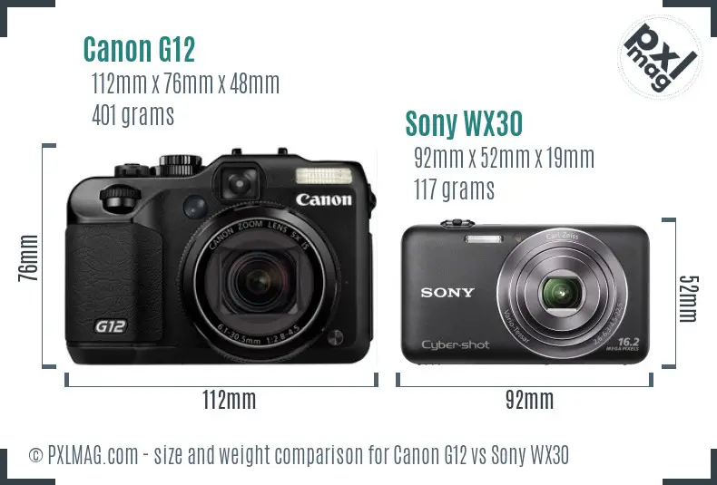 Canon G12 vs Sony WX30 size comparison