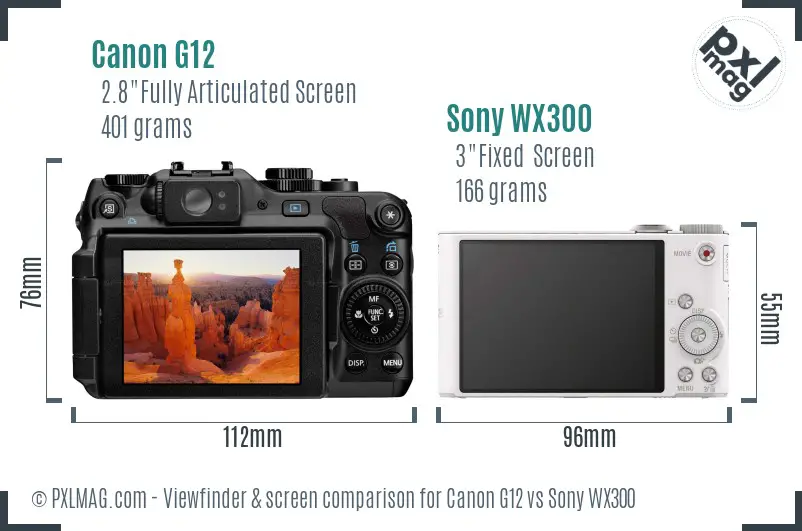 Canon G12 vs Sony WX300 Screen and Viewfinder comparison