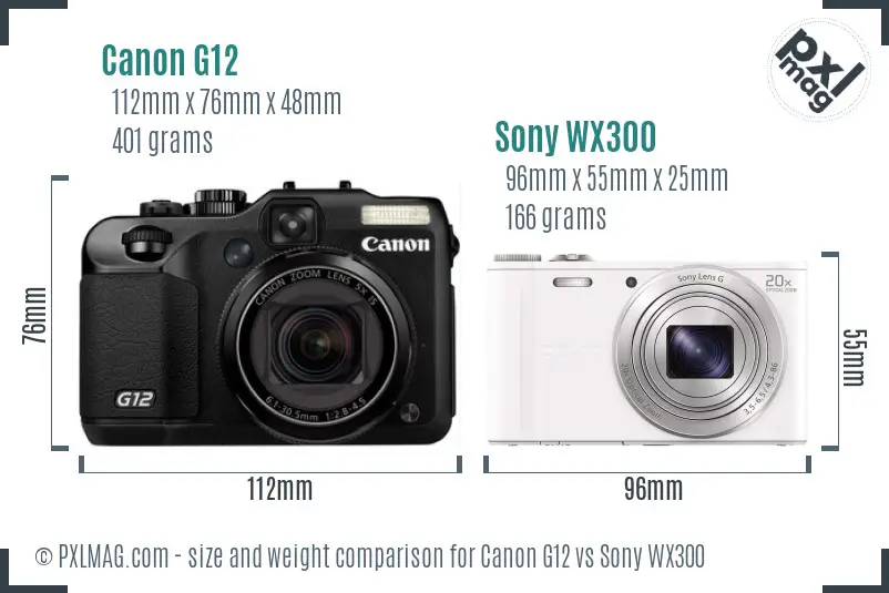Canon G12 vs Sony WX300 size comparison