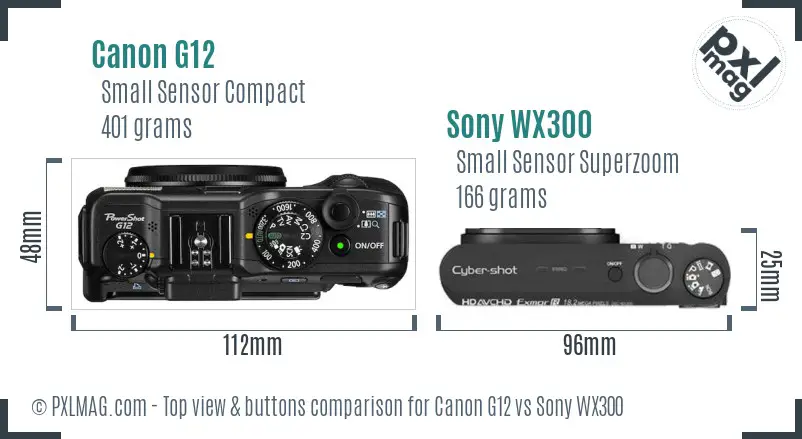 Canon G12 vs Sony WX300 top view buttons comparison