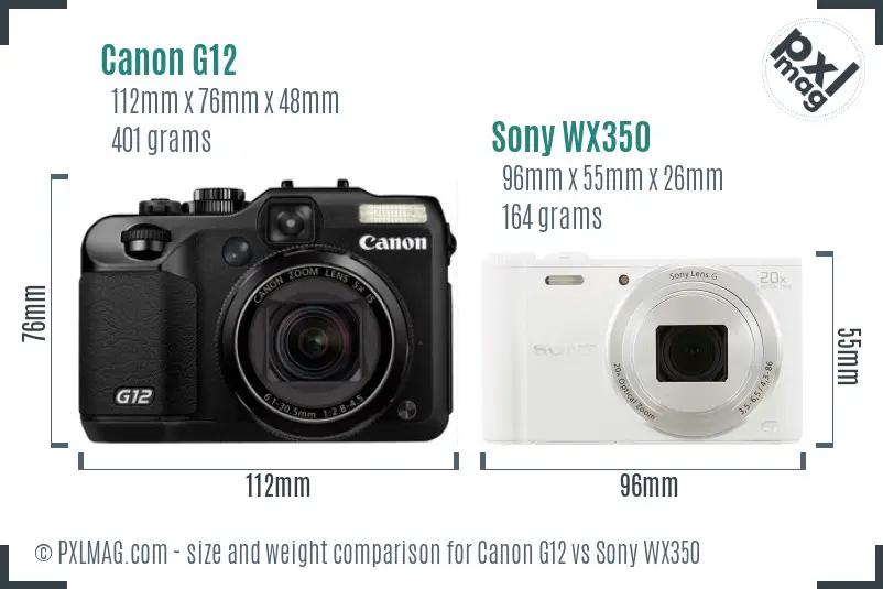 Canon G12 vs Sony WX350 size comparison