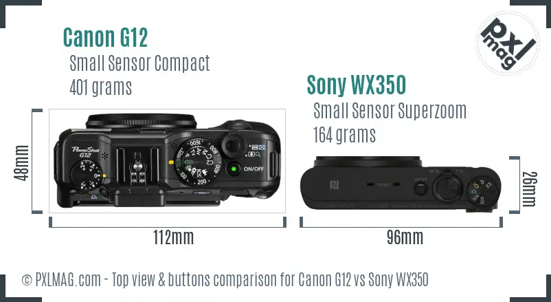 Canon G12 vs Sony WX350 top view buttons comparison