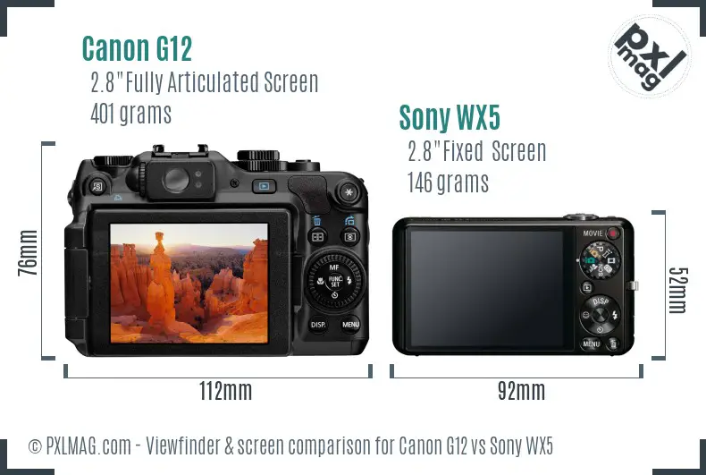 Canon G12 vs Sony WX5 Screen and Viewfinder comparison