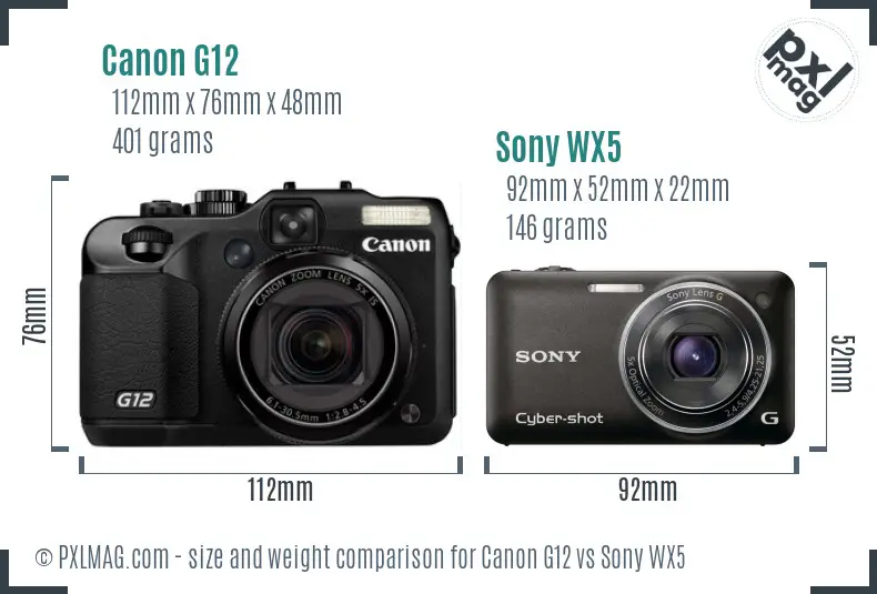Canon G12 vs Sony WX5 size comparison