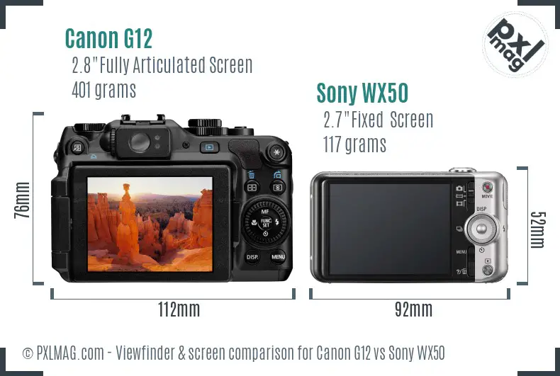 Canon G12 vs Sony WX50 Screen and Viewfinder comparison
