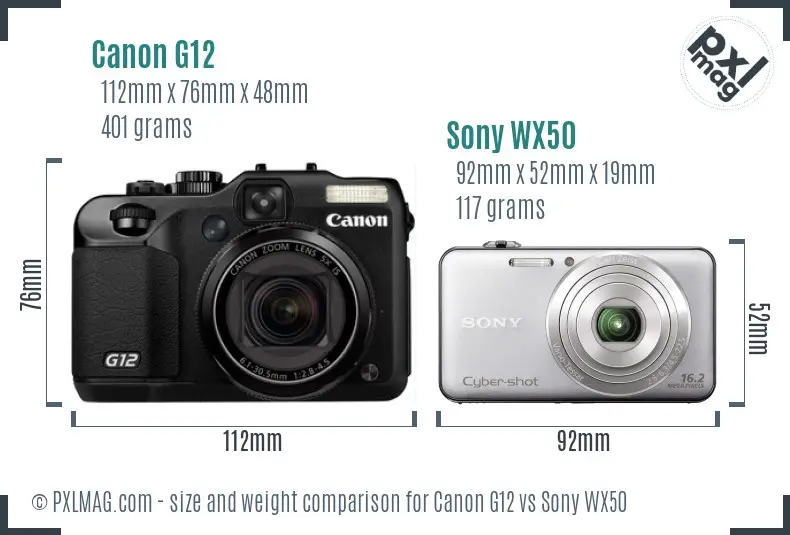 Canon G12 vs Sony WX50 size comparison