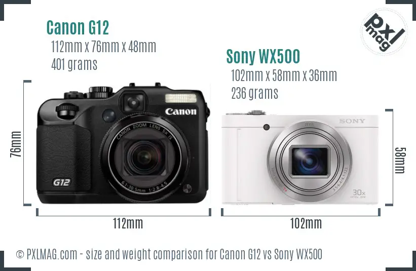 Canon G12 vs Sony WX500 size comparison Canon G12 vs Sony WX500 size comparison