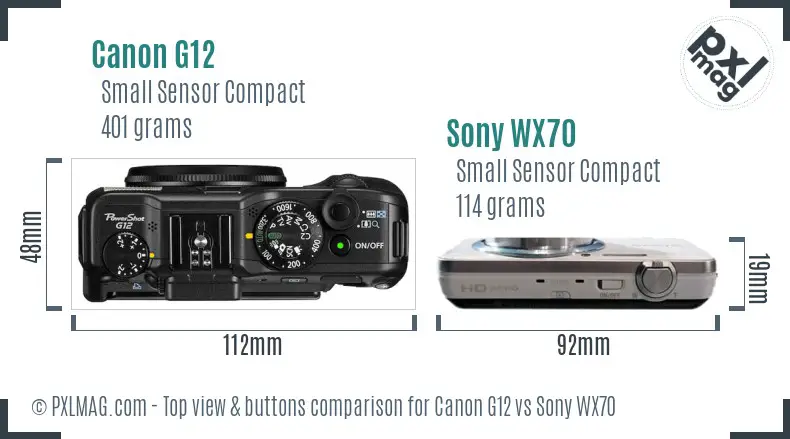 Canon G12 vs Sony WX70 top view buttons comparison