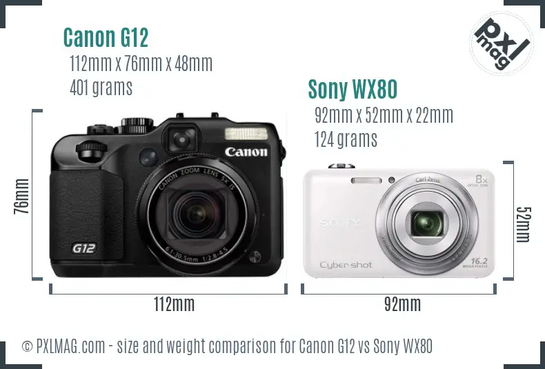 Canon G12 vs Sony WX80 size comparison