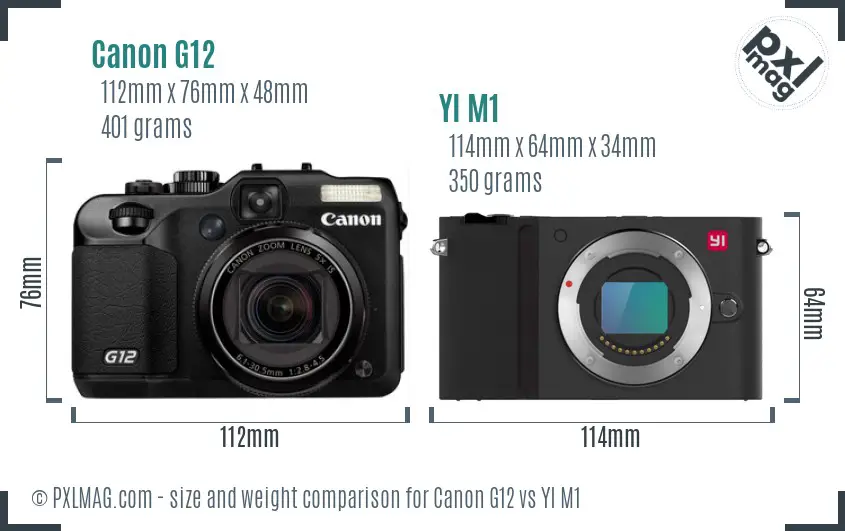 Canon G12 vs YI M1 size comparison