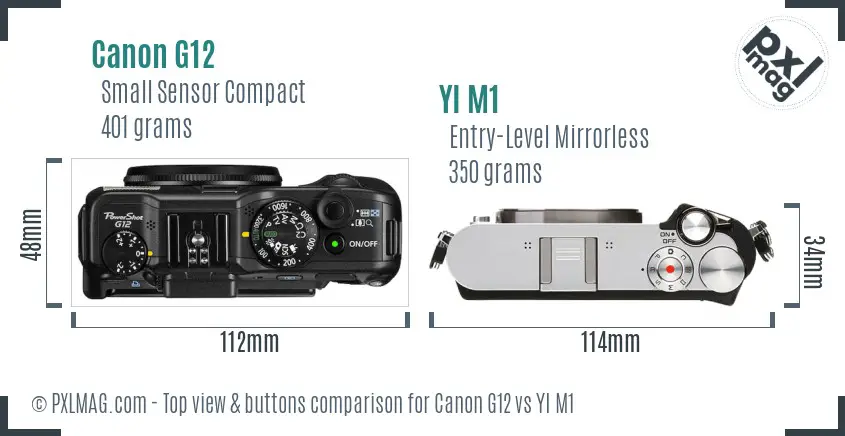 Canon G12 vs YI M1 top view buttons comparison