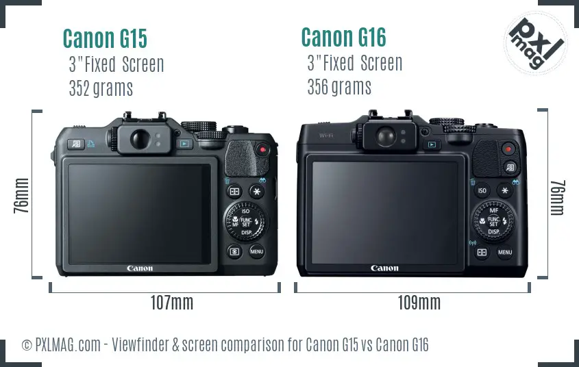 Canon G15 vs Canon G16 Screen and Viewfinder comparison