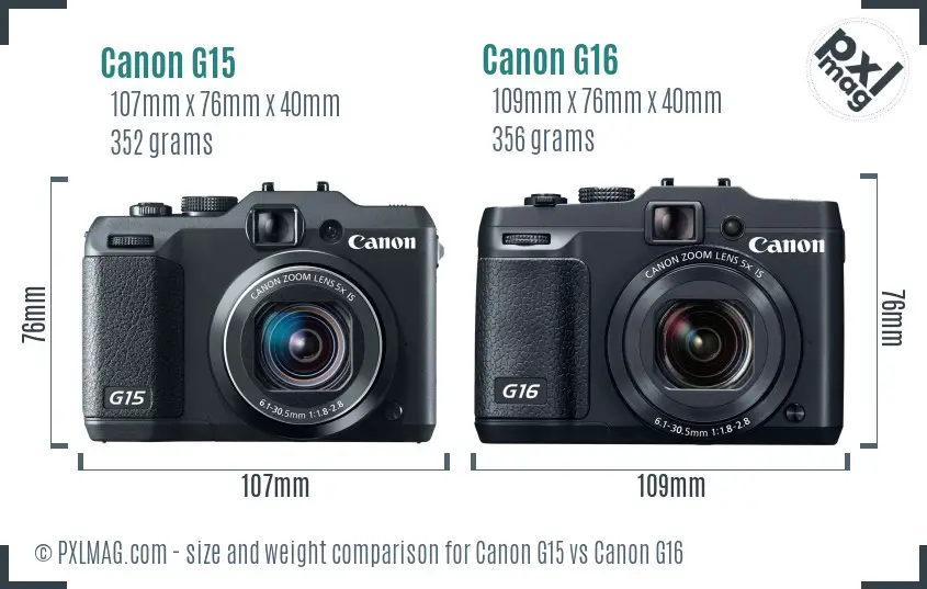 Canon G15 vs Canon G16 size comparison