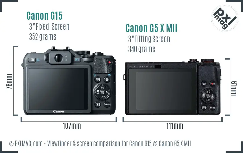 Canon G15 vs Canon G5 X MII Screen and Viewfinder comparison