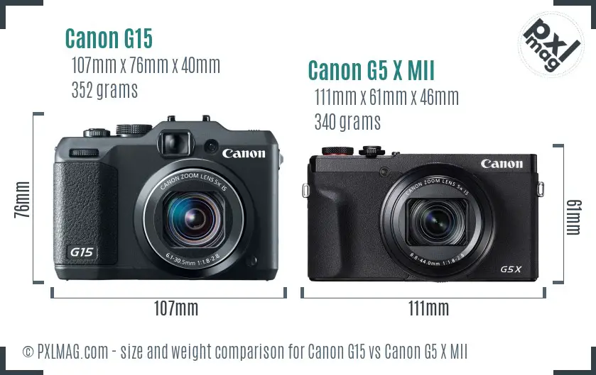 Canon G15 vs Canon G5 X MII size comparison