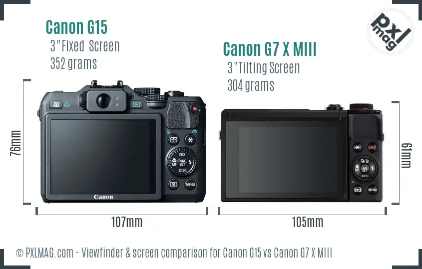 Canon G15 vs Canon G7 X MIII Screen and Viewfinder comparison